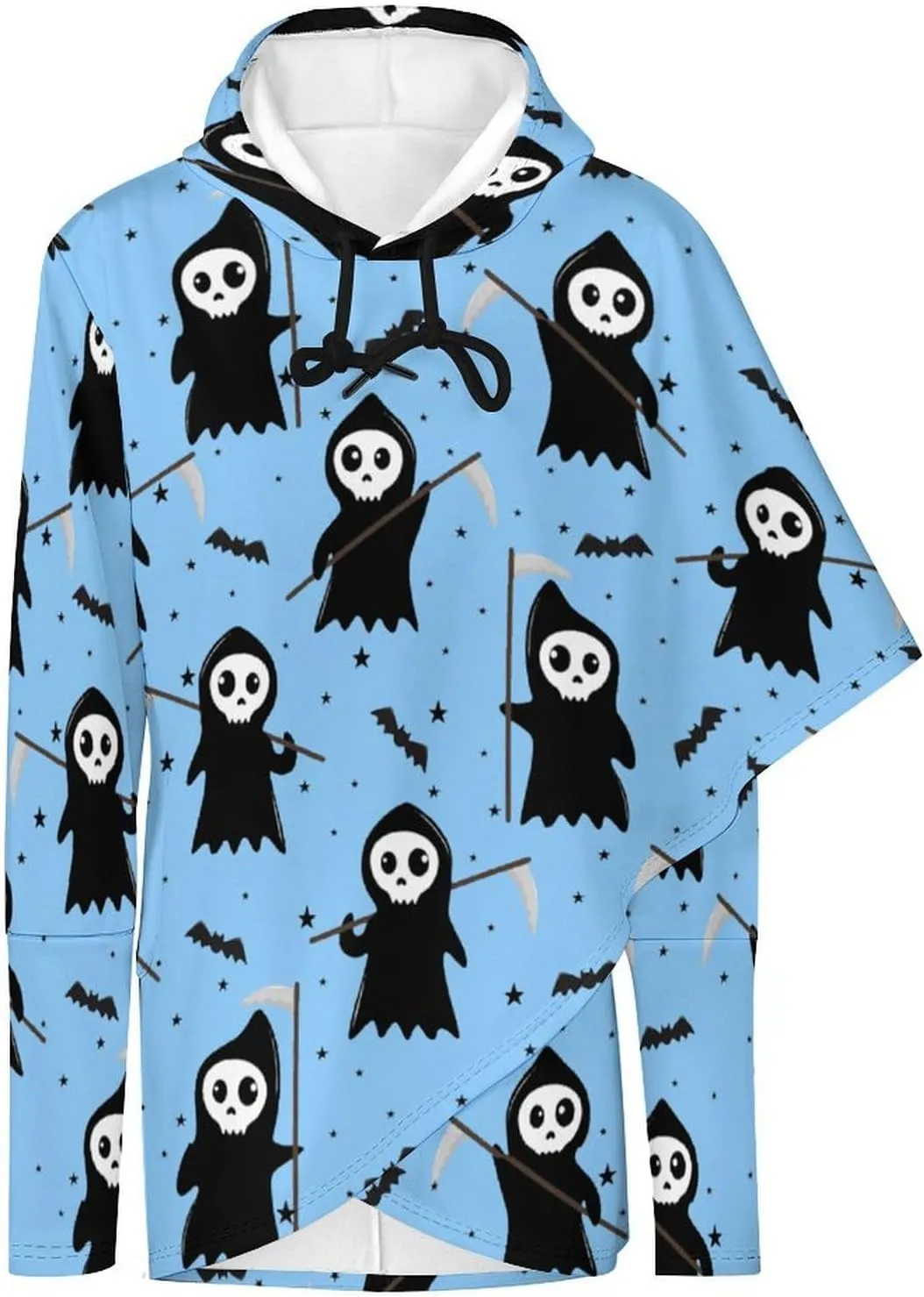 Women Long-sleeve Cloak Style Halloween Death Sweatshirt Layered Fantasy Loose Fit