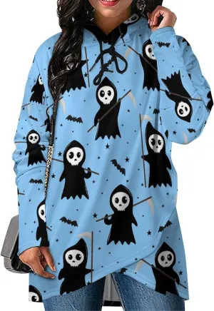 Women Long-sleeve Cloak Style Halloween Death Sweatshirt Layered Fantasy Loose Fit