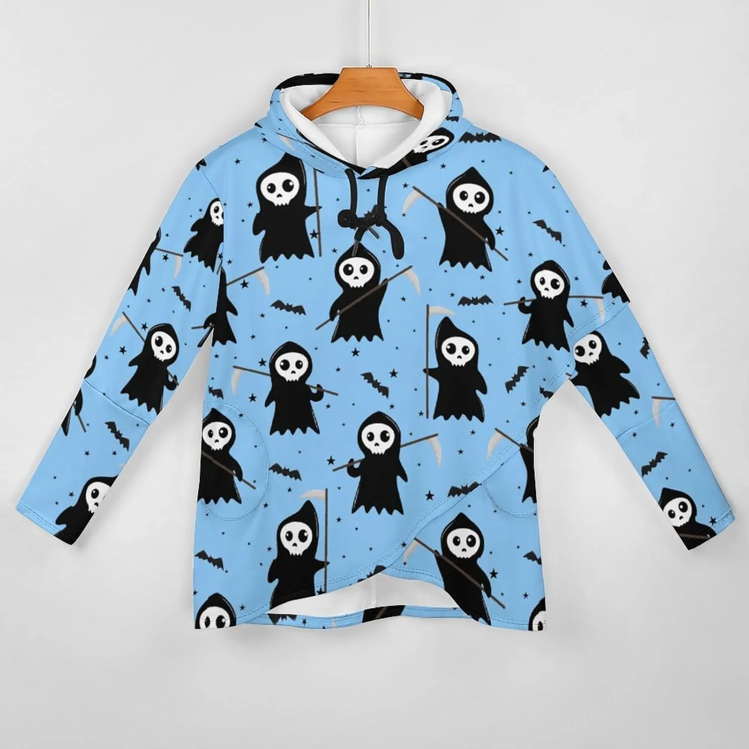 Women Long-sleeve Cloak Style Halloween Death Sweatshirt Layered Fantasy Loose Fit