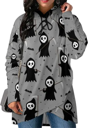 Women Long-sleeve Cloak Style Halloween Death Sweatshirts Layered Retro Casual