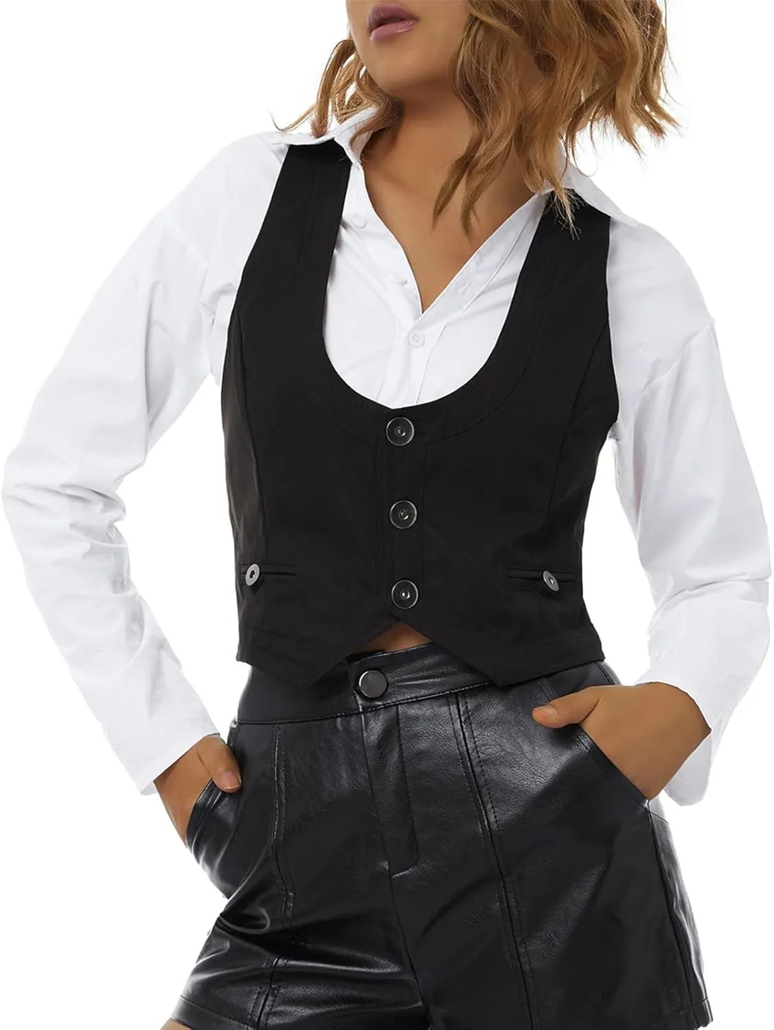 Women Sexy Slim Fit Vintage Button Sleeveless Suit V Neck Halter Jacket Tuxedo Vader Blazer