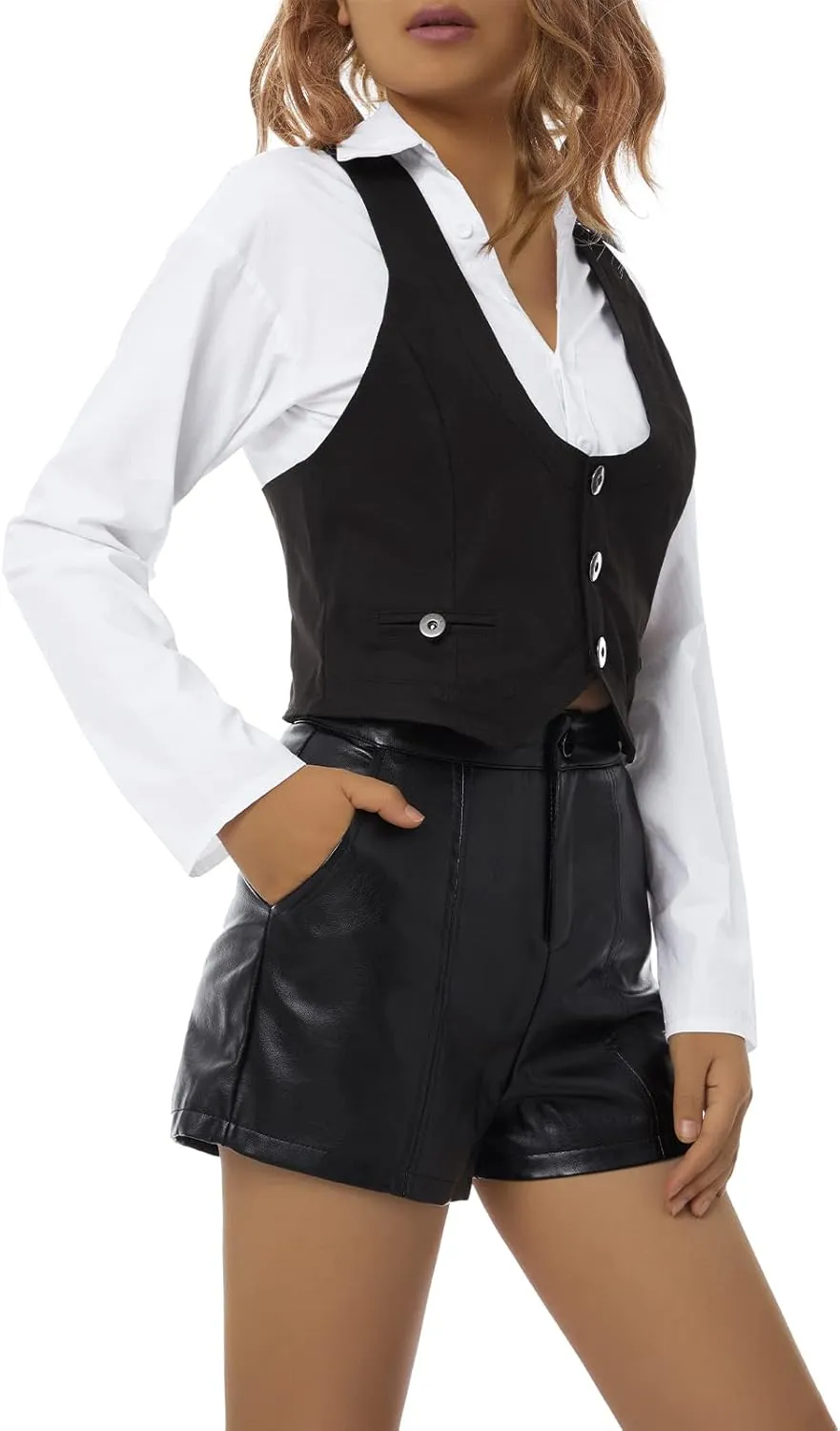 Women Sexy Slim Fit Vintage Button Sleeveless Suit V Neck Halter Jacket Tuxedo Vader Blazer
