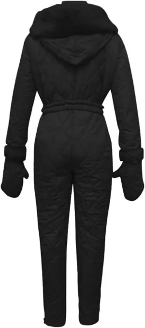 Women Snowboard Skisuit Outdoor Sports Ski Suit Thick Snow Playsuit Jumpsuits Zipper Fur Hoodie Onesie, Large