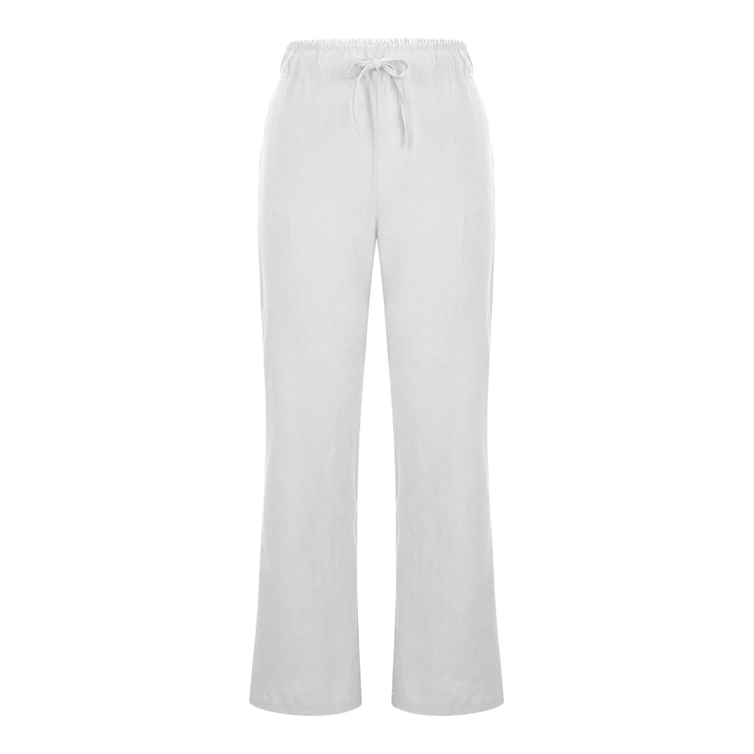 Women Summer High Waist Baggy Pants Loose Fit Cotton Linen Home Pants Casual Solid Elastic Waist Bell Bottom Trouser