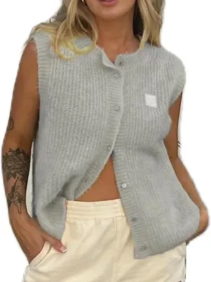 Women Summer Sweater Vest Button Down Round Neck Knitted Tank Top Y2k Sleeveless Sweater Cardigan