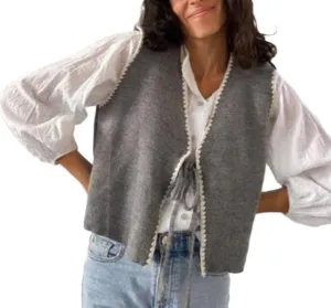 Women Tie Front Crochet Vest Sleeveless Sweater Tank Tops Open Front V Neck Knit Cardigan Going Out