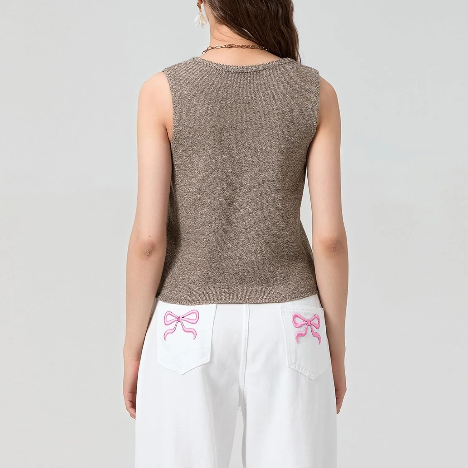 Women Y2k Crochet Vest Top V Neck Sleeveless Button Up Crochet Going Out Tops Solid Color Crop Vest Tops Streetwear