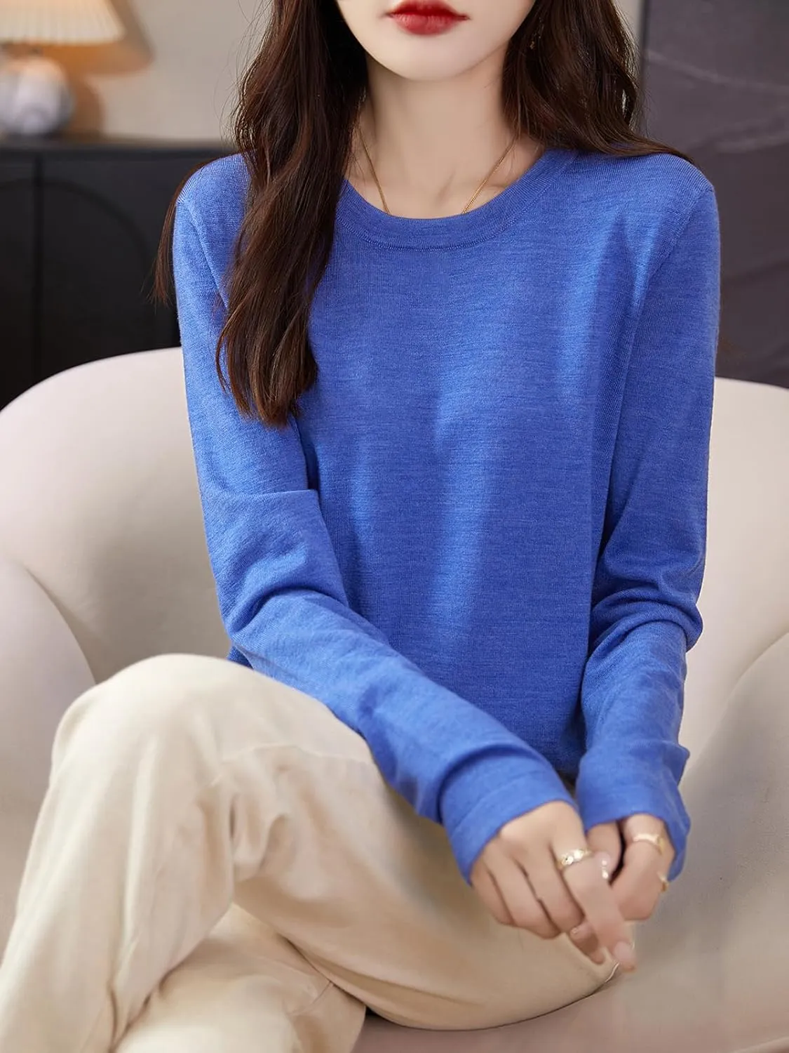 Women's 100% Merino Wool Base Layer Shirt Tops Crewneck Long Sleeve Travel Hiking Tee T Shirt Pullover Sweater