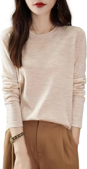 Women's 100% Merino Wool Base Layer Shirt Tops Crewneck Long Sleeve Travel Hiking Tee T Shirt Pullover Sweater