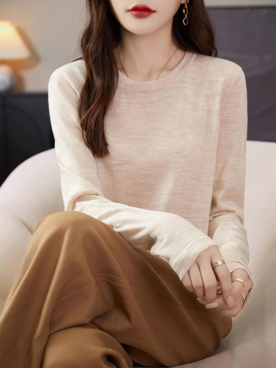 Women's 100% Merino Wool Base Layer Shirt Tops Crewneck Long Sleeve Travel Hiking Tee T Shirt Pullover Sweater