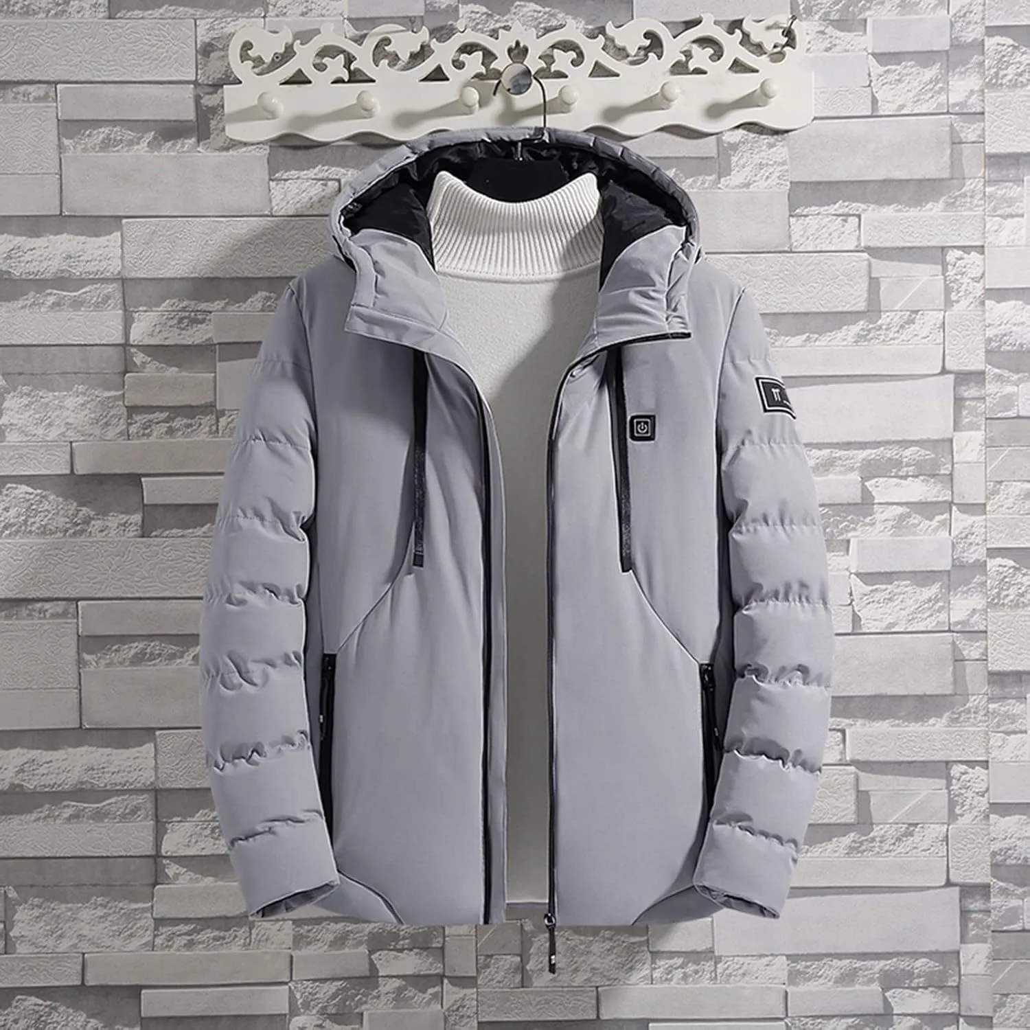 Womens 2024 Winter Puffer Jacket Smart Heated Down Coats Casual Hooded Long Sleeve Drawstring Overcoat Workout Outwear