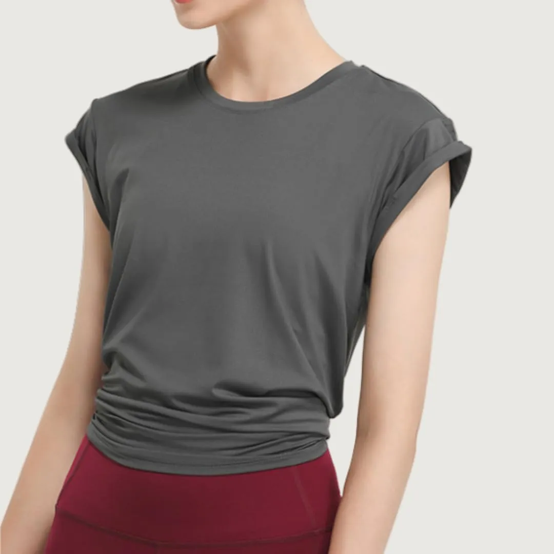 Women's Breathable Workout T-Shirt Backless Yoga Top,Quick-Dry Running Shirt with Curved Hem,S-XL