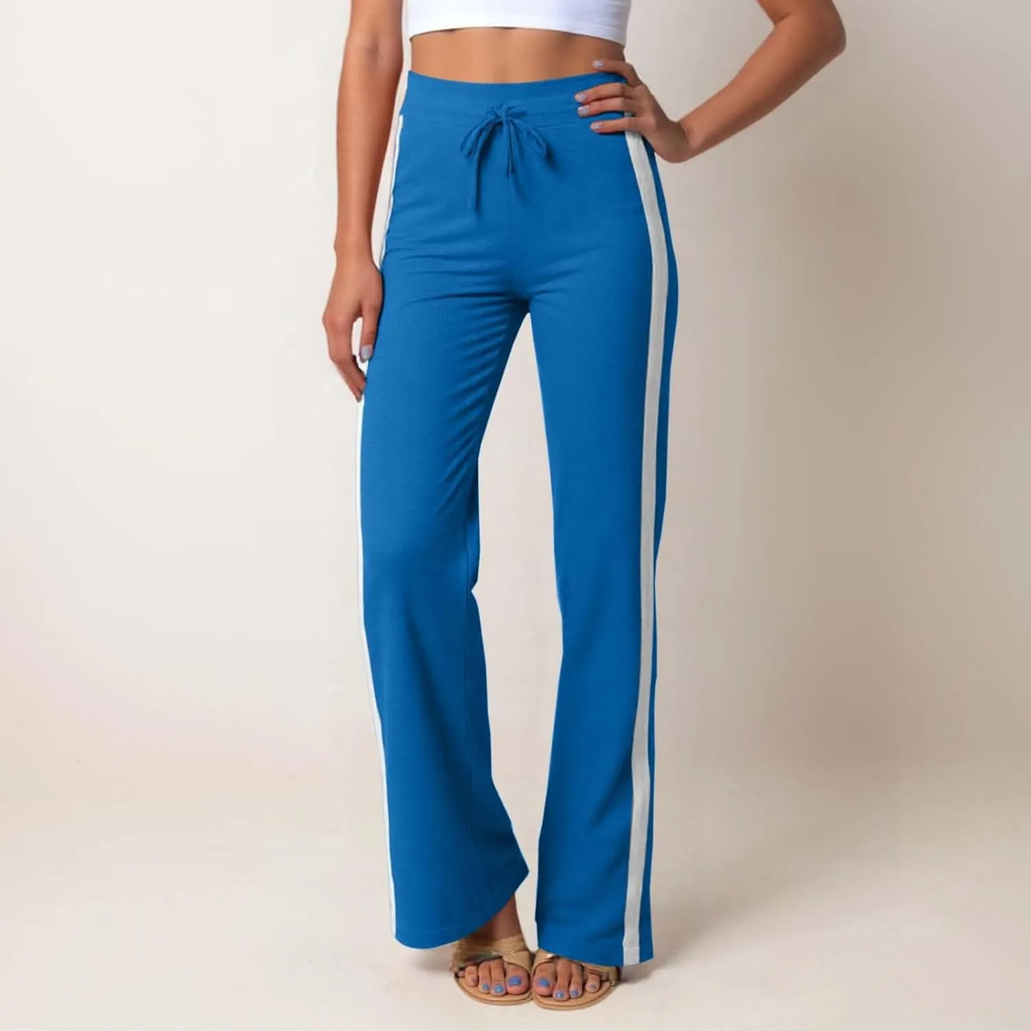 Womens Capri Pants Womens Baggy Wide Leg Pants Summer Floral Solid Long Palazzo Lounge Beach Trousers with Pocket Linen