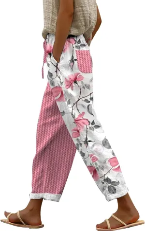 Womens Casual Lightweight Casual Drawstring Pants Beach Travel Vacation Outfits Linen Beach Pants Linen Lounge
