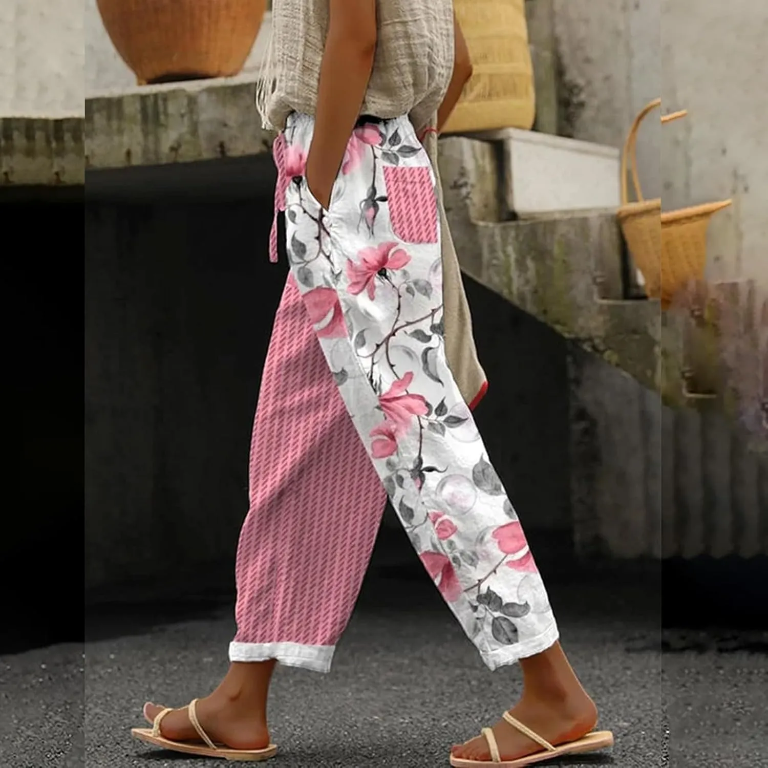 Womens Casual Lightweight Casual Drawstring Pants Beach Travel Vacation Outfits Linen Beach Pants Linen Lounge