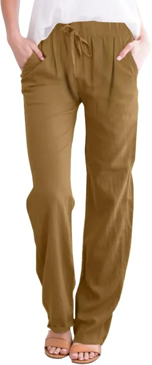 Women's Casual Pants Solid Cotton Drawstring Elastic High Waist Lightweight Joggers with Pockets 2025 Fit Summer