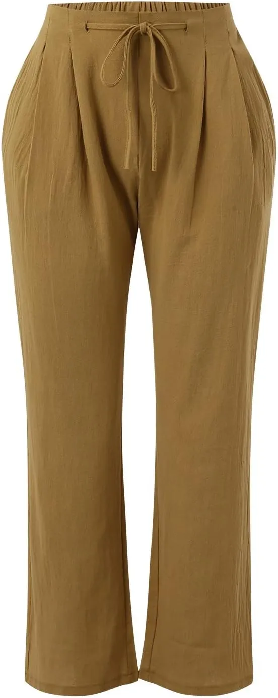 Women's Casual Pants Solid Cotton Drawstring Elastic High Waist Lightweight Joggers with Pockets 2025 Fit Summer
