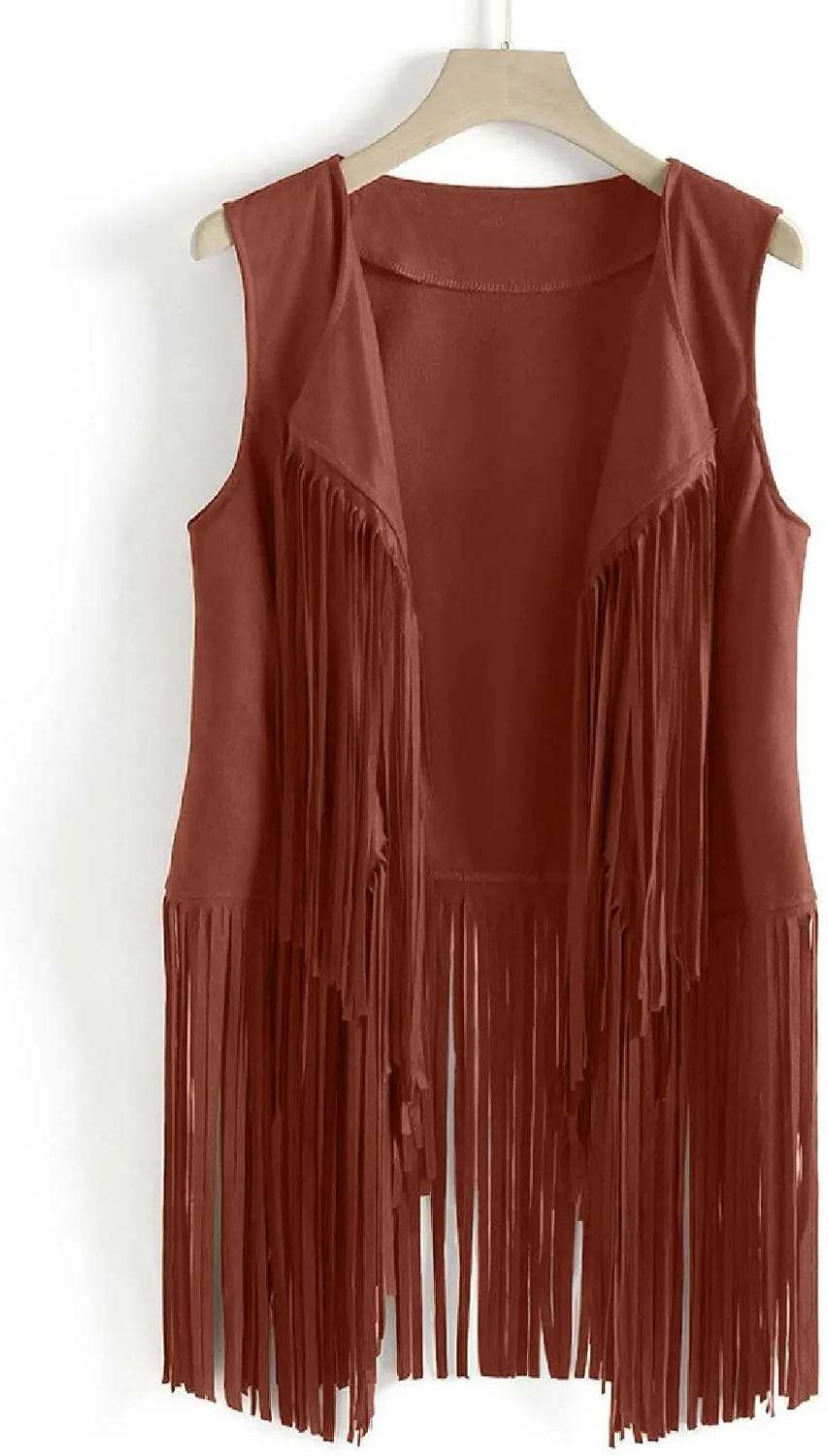 Womens Concert Outfits Fringe Vest Faux Suede Tassels Open Front Sleeveless Jacket 70s Cowgirls Western Hippie Clothes