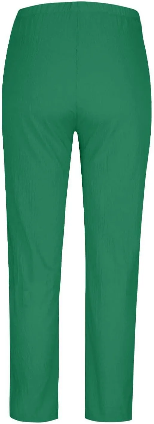Womens Cotton Linen Cropped Pants Elastic High Waist Folded Hem Pants Casual Summer Trousers with Pockets