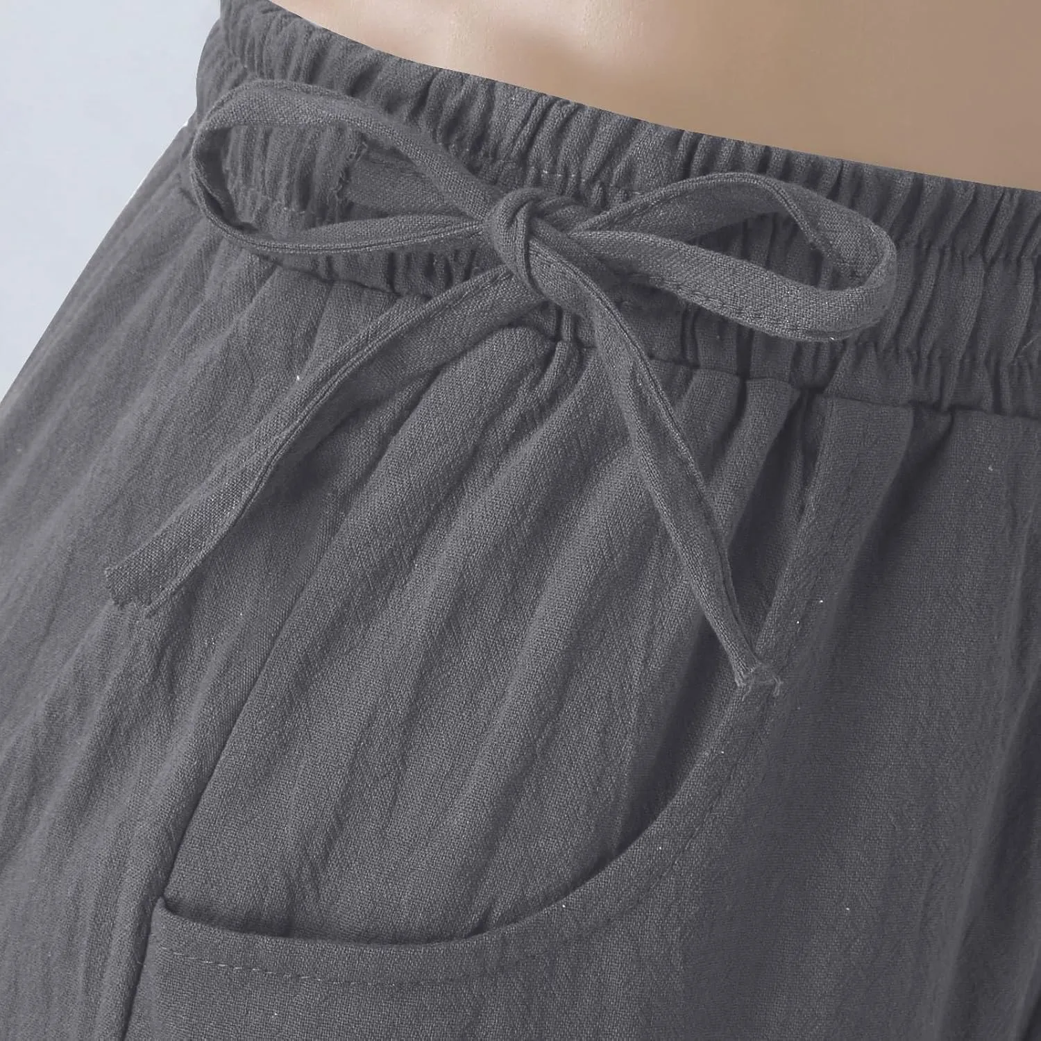 Womens Cotton Linen Palazzo Pants Summer Lightweight Elastic Waist Casual Wide Leg Trousers with Pockets
