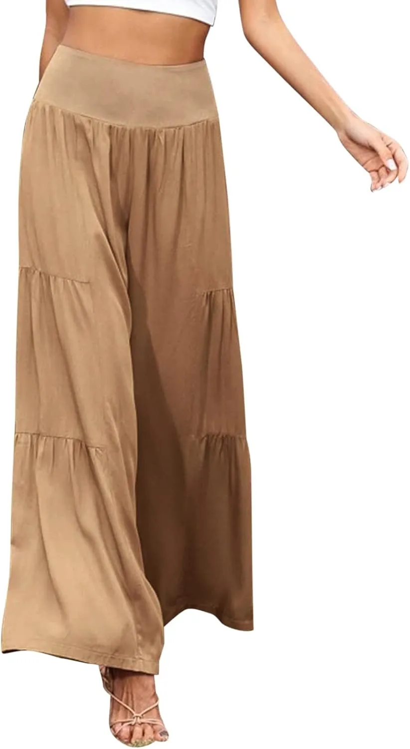 Womens Cotton Linen Pants Elastic High Waist Loose Fit Wide Leg Trousers 2025 Summer Casual Trendy Beach Pants