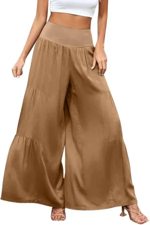 Womens Cotton Linen Pants Elastic High Waist Loose Fit Wide Leg Trousers 2025 Summer Casual Trendy Beach Pants