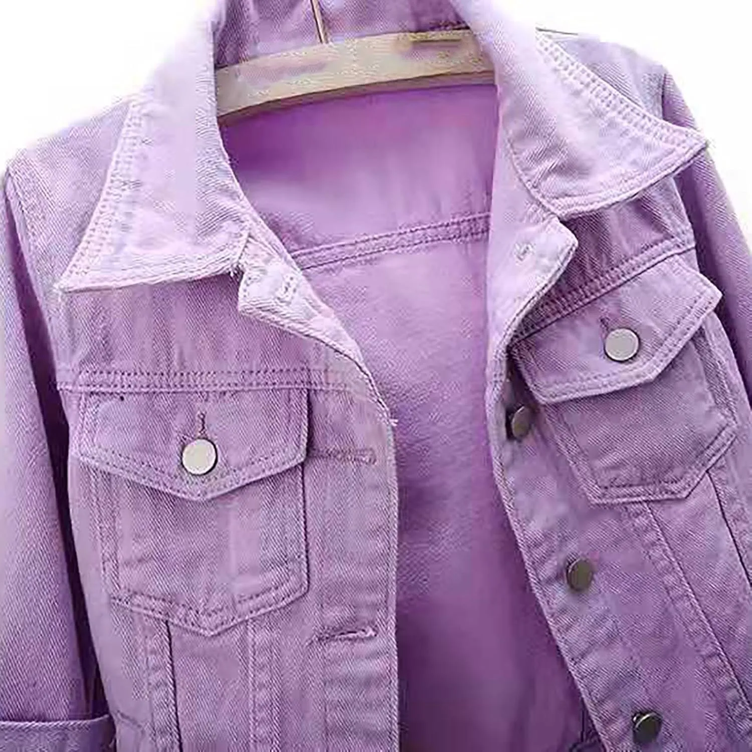 Women's Cropped Denim Jacket Plus Size Distressed Washed Button Down Long Sleeve Jean Trucker Jacket with Pockets
