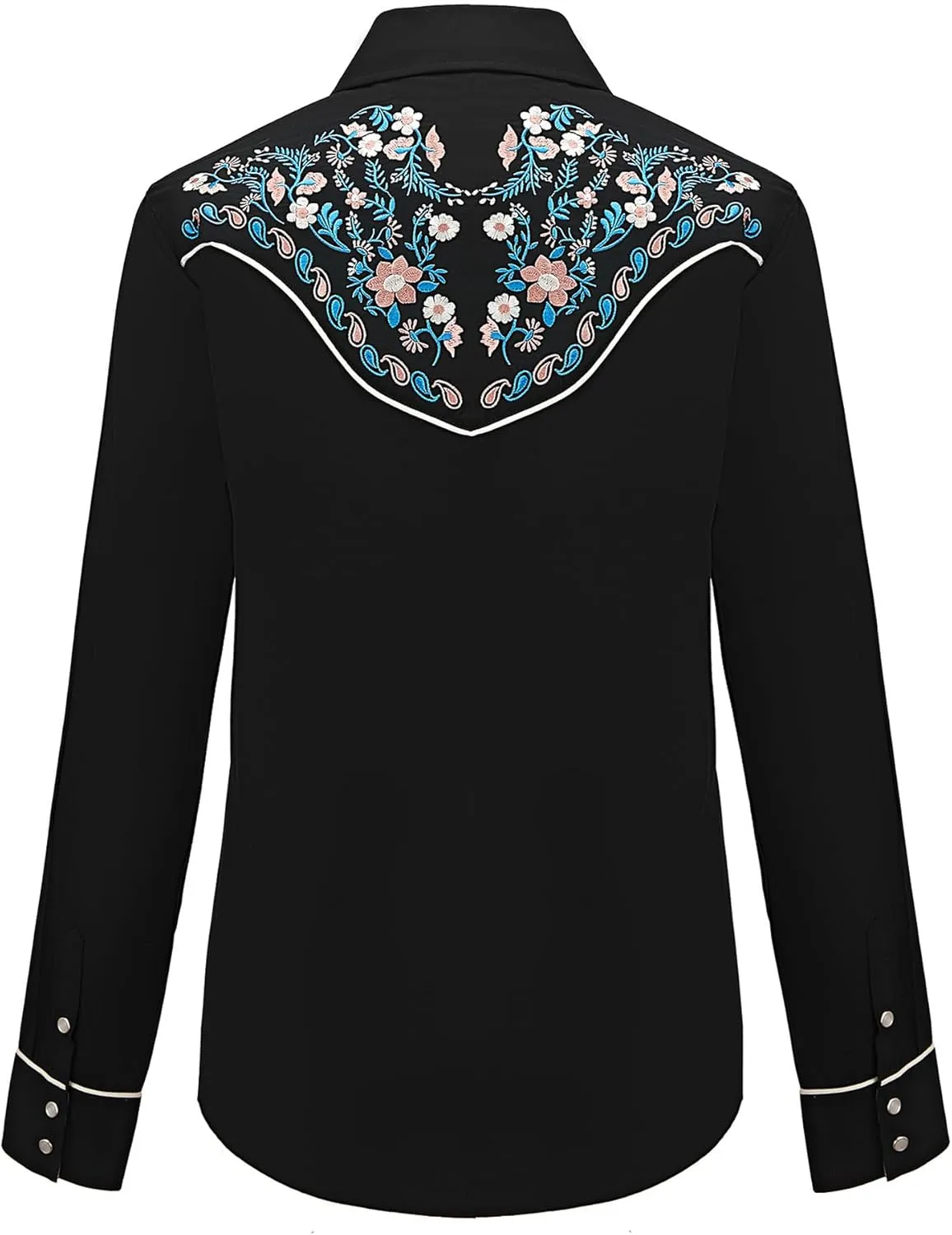 Women's Embroidered Western Cowgirl Slim Fit Shirt Long Sleeve Snap Button Down Shirt with Embroidery
