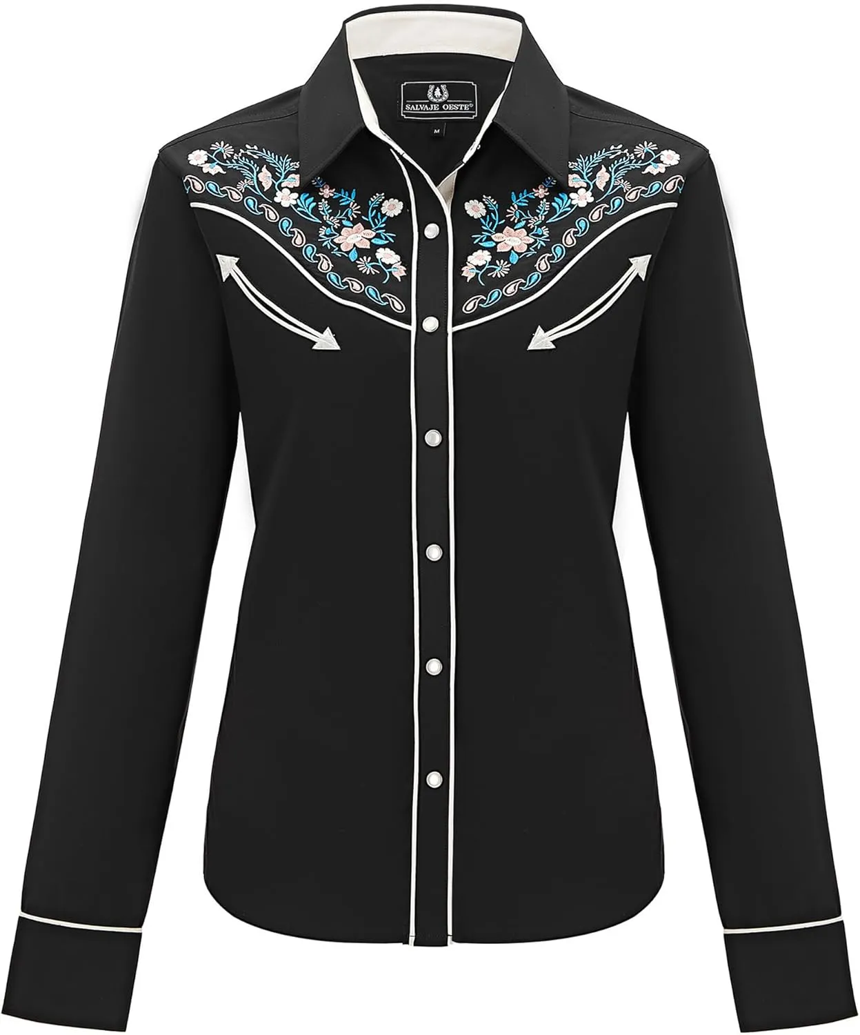 Women's Embroidered Western Cowgirl Slim Fit Shirt Long Sleeve Snap Button Down Shirt with Embroidery
