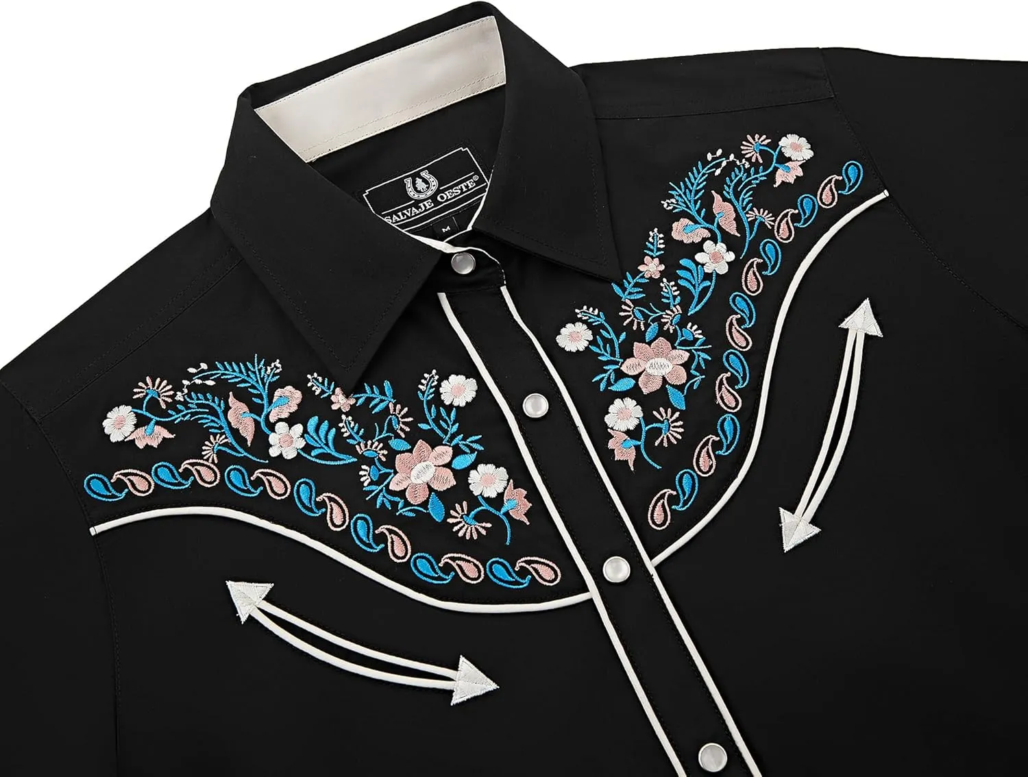 Women's Embroidered Western Cowgirl Slim Fit Shirt Long Sleeve Snap Button Down Shirt with Embroidery