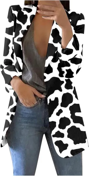Women's Fall Casual Trendy Long Sleeve Lapel Floral Cardigan Jacket Plus Size