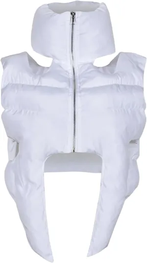Women's Fashion Sleeveless Warm Crop Vest Casual Lightweight Puffer Vest Outwear Cute Cutout Zipper Padded Gilet