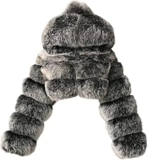 Women's Faux Fur Jacket Casual Fashion Cropped Coat Fluffy Shaggy Solid Outerwear Winter Warm Hooded Cardigan