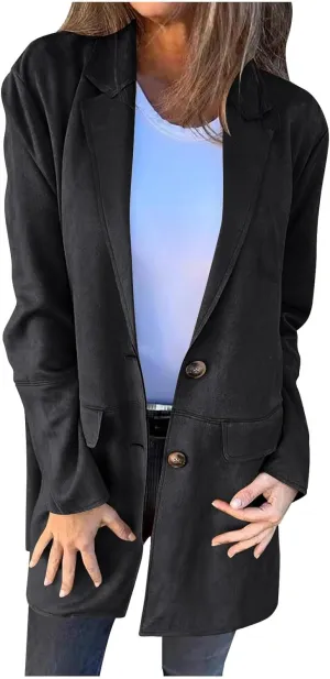 Women's Faux Suede Trench Coat Jacket Classic Fall Winter Lapel Collar Single Breasted Overcoat Overcoat Outerwear