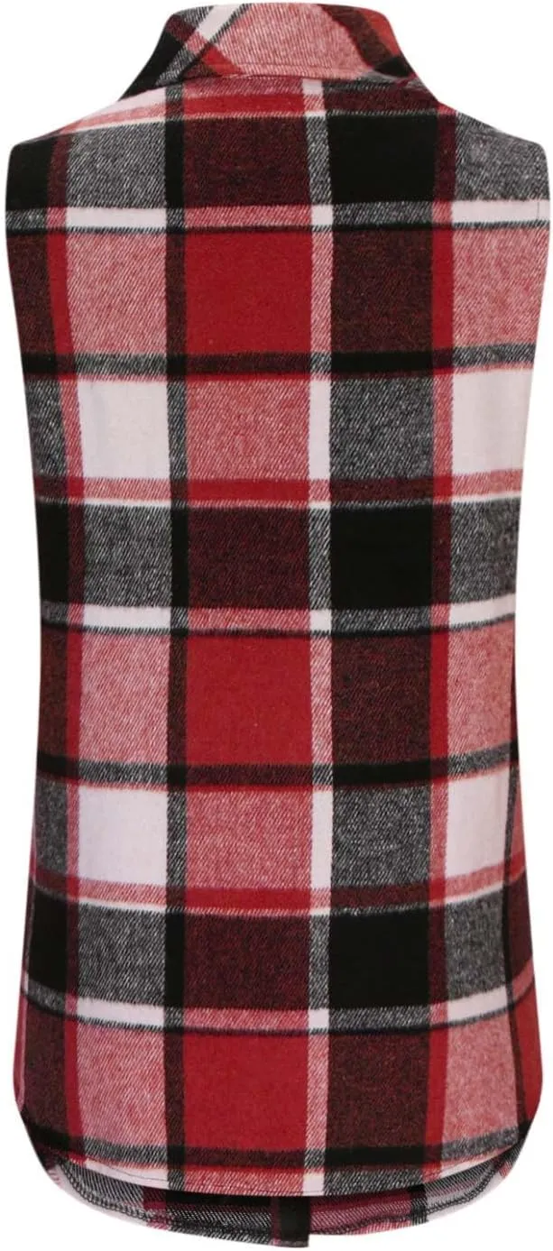 Womens Flannel Plaid Vests 2024 Trendy Long Sleeveless Button Down Shirt Jacket Casual Fall Winter Coat Outerwear