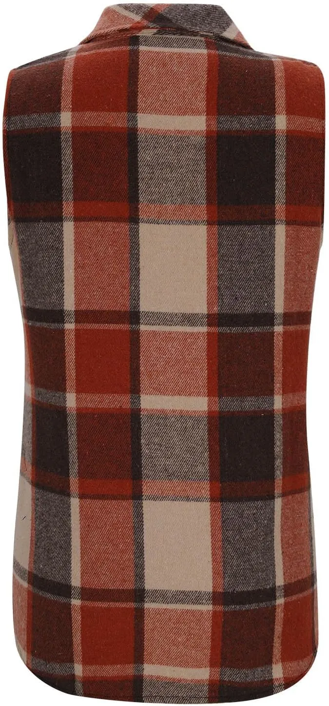 Womens Flannel Plaid Vests 2024 Trendy Long Sleeveless Button Down Shirt Jacket Casual Fall Winter Coat Outerwear