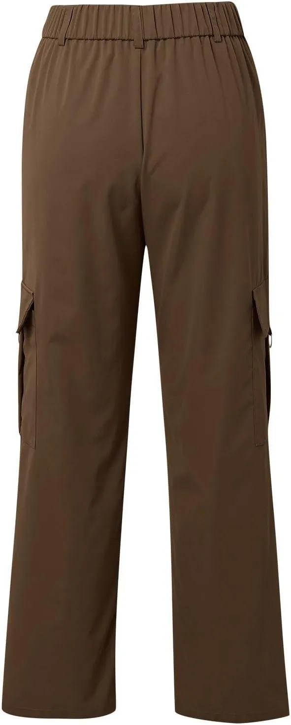 Womens High Waist Straight Leg Pants Solid Color Casual Trousers with Pockets 2024 Trendy Casual Cargo Joggers Pants
