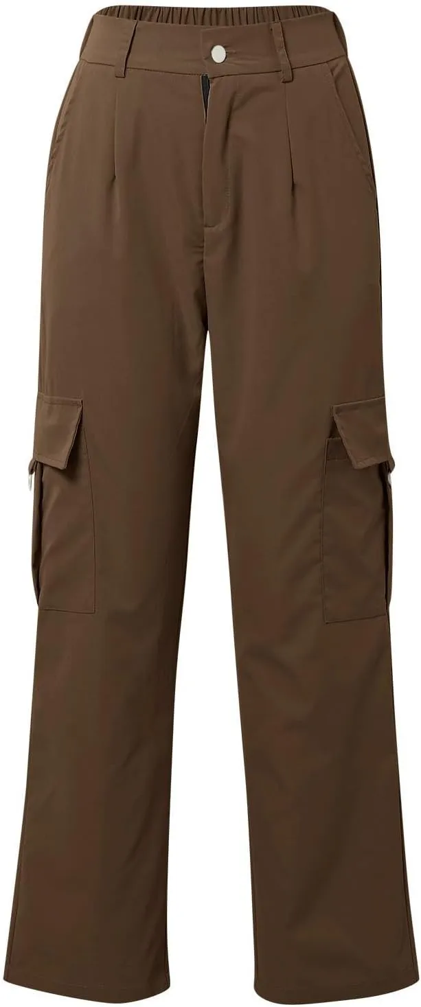 Womens High Waist Straight Leg Pants Solid Color Casual Trousers with Pockets 2024 Trendy Casual Cargo Joggers Pants