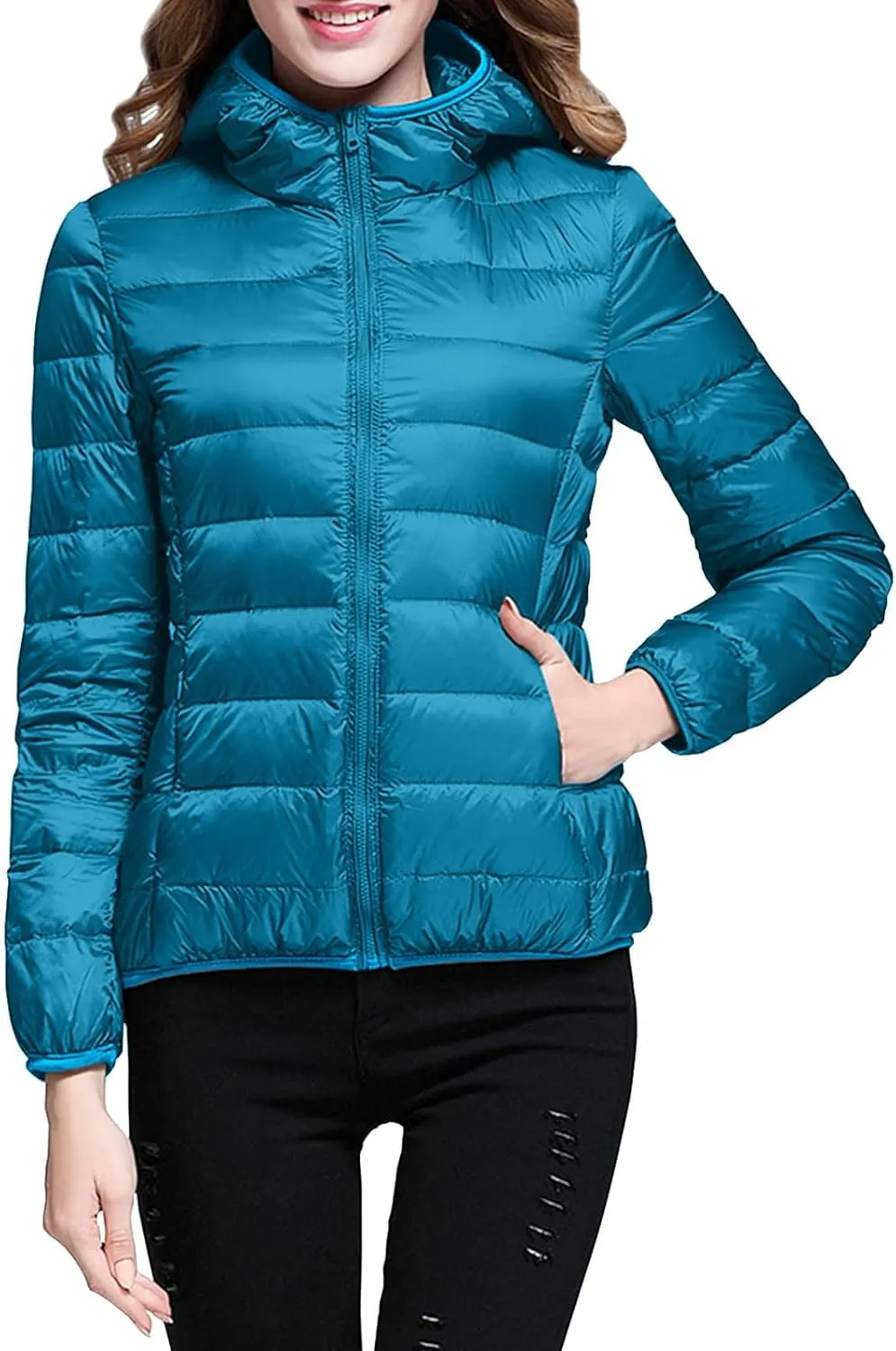Womens Lightweight Packable Down Jacket Lightweight Puffer Coat with Hood Winter Warm Travel Puffer Jackets for Women