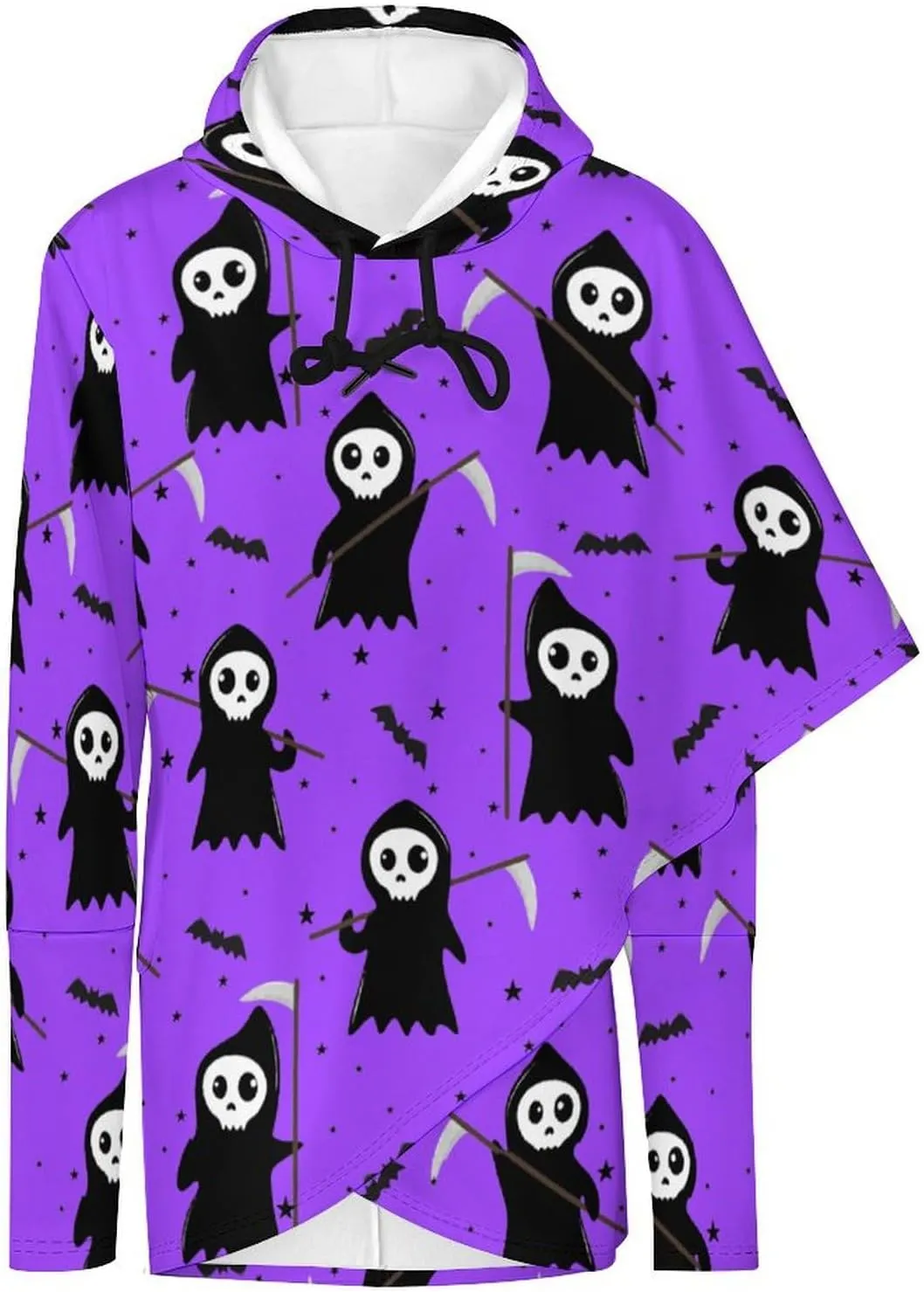 Womens Long Sleeves Cloak Style Halloween Death Sweatshirt Layered Colorful Loose Fit