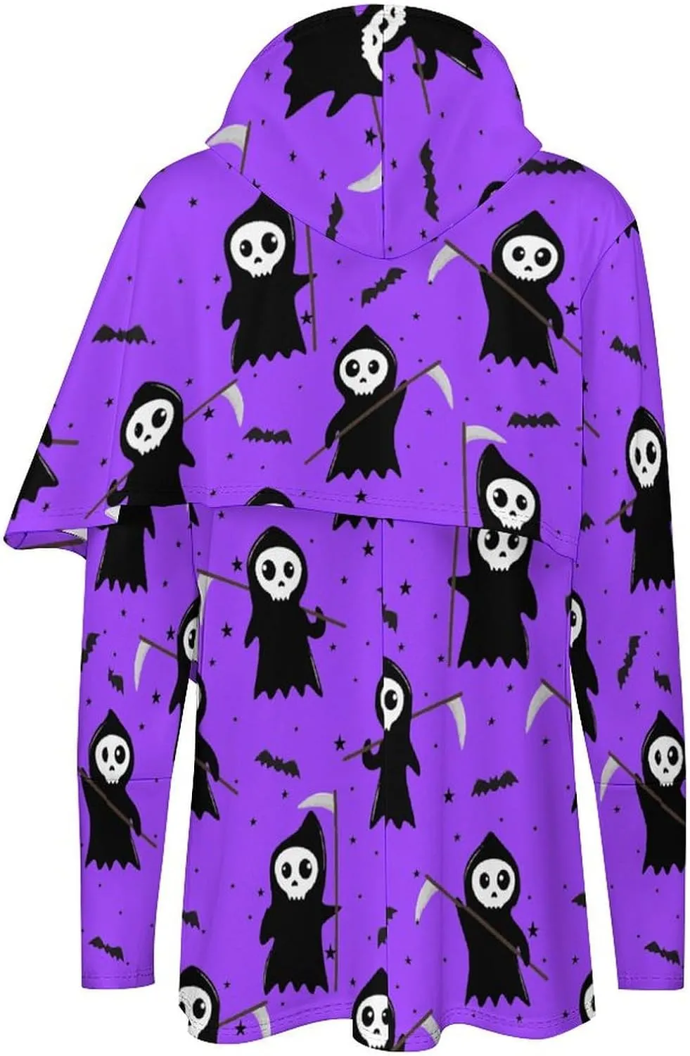 Womens Long Sleeves Cloak Style Halloween Death Sweatshirt Layered Colorful Loose Fit