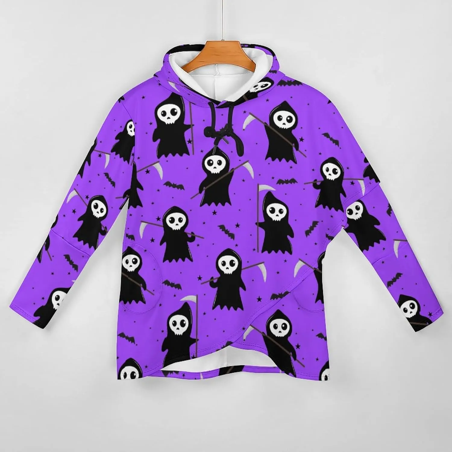 Womens Long Sleeves Cloak Style Halloween Death Sweatshirt Layered Colorful Loose Fit