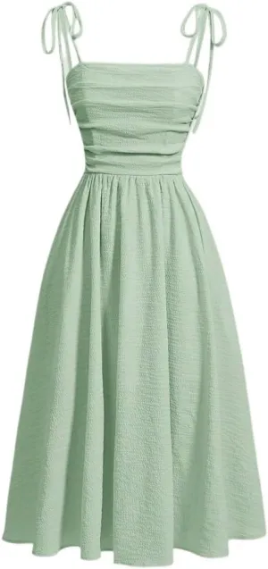 Women's Midi Dress Solid Color Knotted Ruched Mid-Calf Casual Camisole Dress