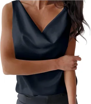 Women's Plus Size Silk Satin T-Shirt Vest Casual Sleeveless Round Neck Camisole Shirt