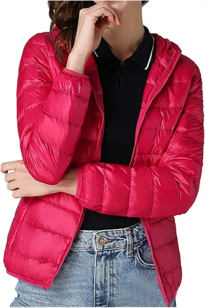 Women's Puffer Jacket Packable Quilted Lightweight Down Jacket Plus Size Short Bubble Coat Light Winter Hooded Coat