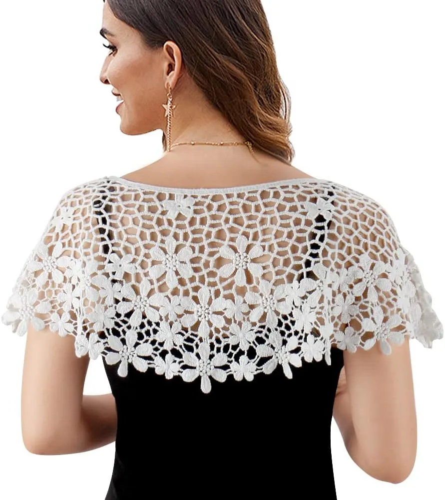 Women's Shawl Wraps Lace Shrug Short Sleeve Boho Cape Bolero Blazer Bridal Cover Up Cardigan