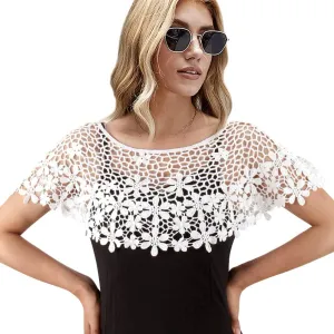 Women's Shawl Wraps Lace Shrug Short Sleeve Boho Cape Bolero Blazer Bridal Cover Up Cardigan