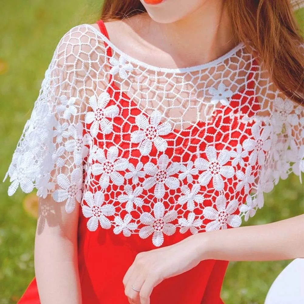 Women's Shawl Wraps Lace Shrug Short Sleeve Boho Cape Bolero Blazer Bridal Cover Up Cardigan