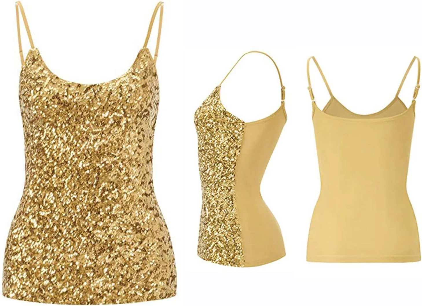 Womens Sparkle Sequin Tank Tops Spaghetti Strap Shining Camisole Vest Glitter Nightclub Disco Sleeveless Clothing