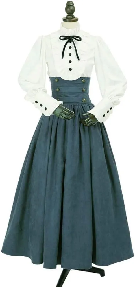 Women's Steampunk High Waist Bustle Skirt Victorian Ball Gown Gothic Pleated Maxi Skirt Medieval Costume